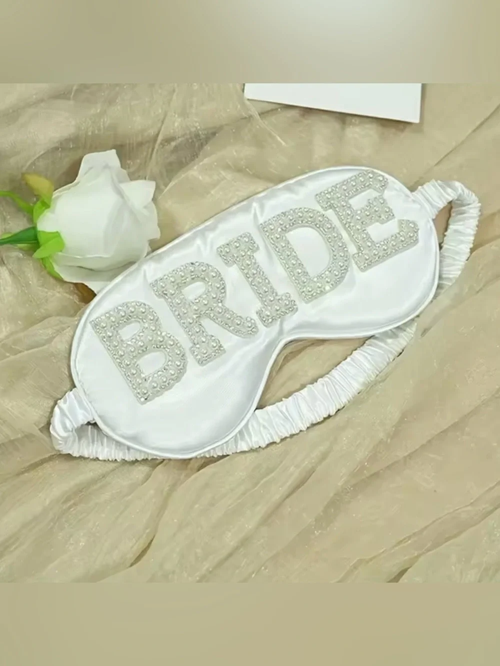 Nordstrom White Satin Bridal Eye Mask with Pearl Lettering